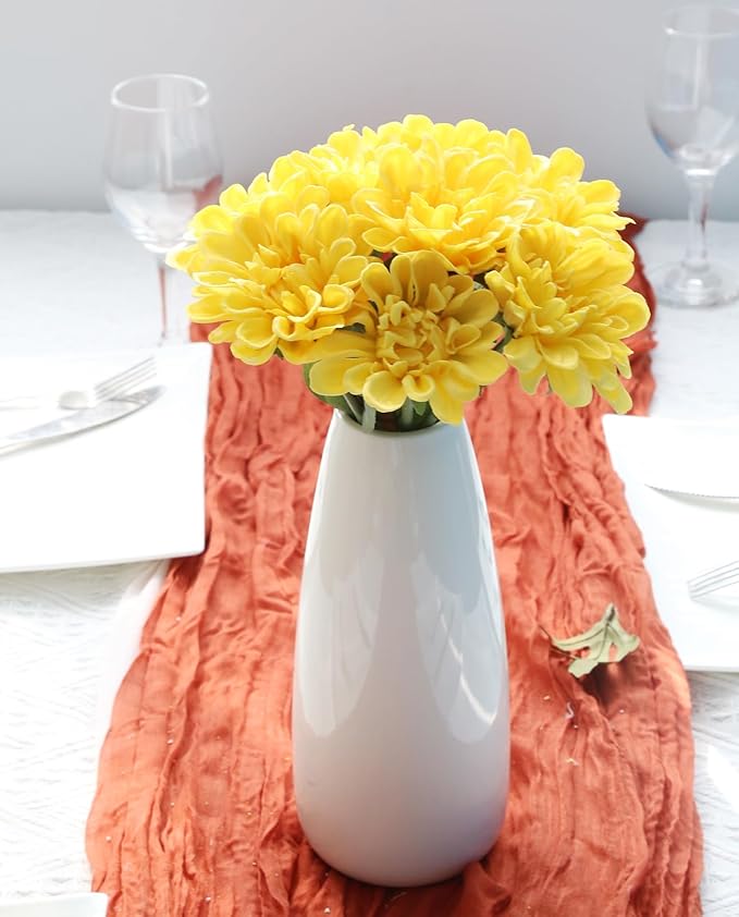 IPOPU Faux Chrysanthemum Flowers 10pcs PU Dahlia Flowers 13inch Artificial Yellow Chrysanthemum Flower Fake Mums Flower for Home Wedding Office Table Centerpiece Floral Arrangement Decor(Yellow)
