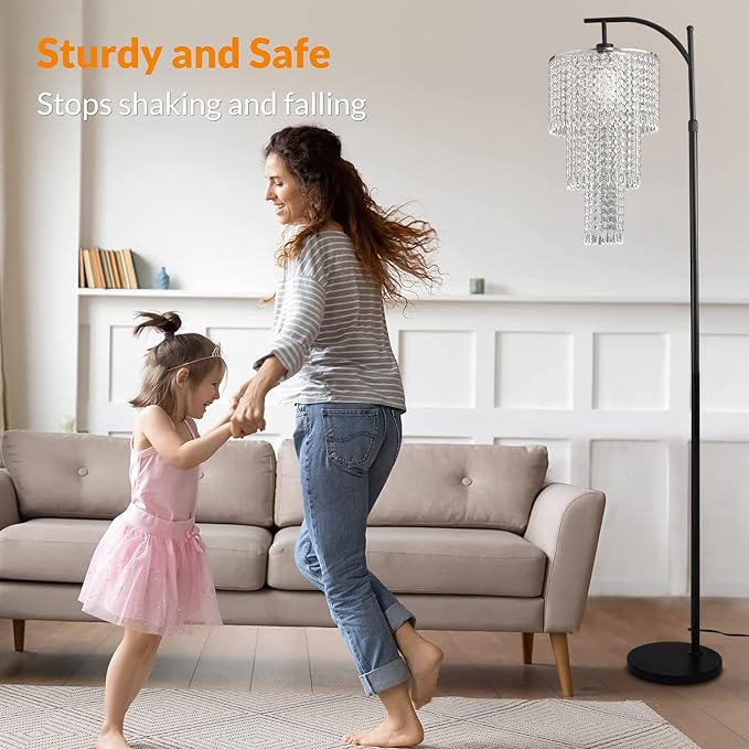 ZECOXOL Arc Floor Lamp for Living Room Modern Floor Lamp with Remote Control,Dimmable Crystal Floor Lamps Black Standing Lamp with 10 Color Temperature Tall Chandelier Floor Lamps for Bedroom Corner