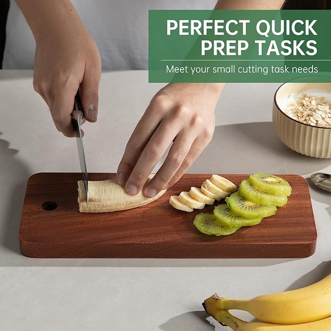 Small Wooden Cutting Board for Kitchen, Acacia Wood Chopping Board, Charcuterie Boards Serving Tray for Meat, Vegetables, Fruits, Bread, Cheese 12" x 5" x 0.7"
