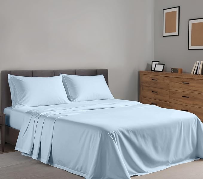 RUVANTI 100% Cotton Split King Sheets Sets for Adjustable Bed, 5 PCs, Soft & Breathable Percale Weave Bedding, Deep Pocket 16", Hotel Standard, Crisp Cool Feel & Durable, Dyed Sheet, Baby Blue