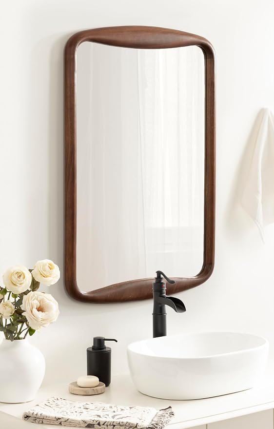 Kate and Laurel Hera Modern Rounded Rectangle Wall Mirror, 24 x 36, Walnut Brown, Decorative Mid-Century Rectangular Wall Decor for Use as Bathroom Mirror for Over Sink or Entryway Decor Piece