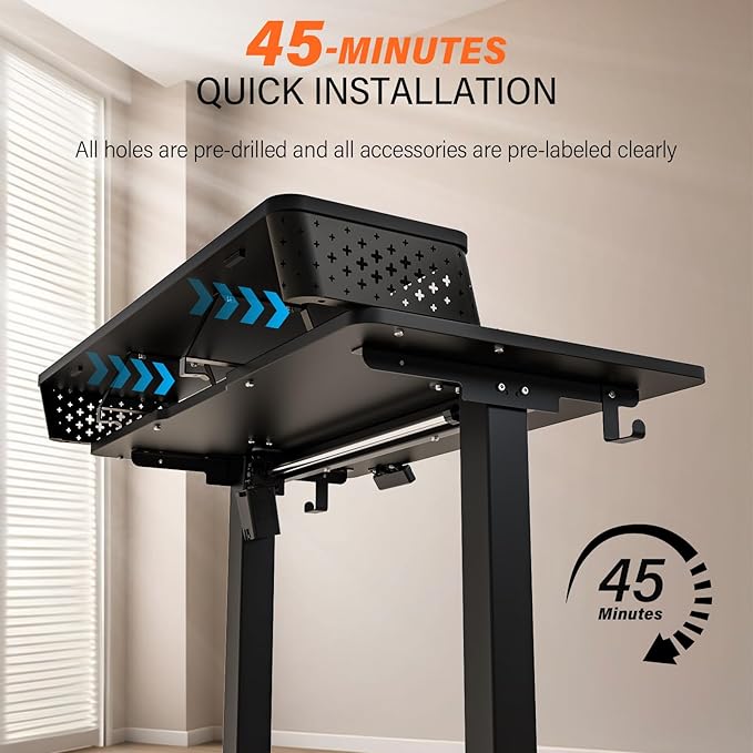Electric Standing Desk with 2 Drawers 40''x 24'' Small Adjustable Height Sit to Stand Up Desk with Storage Shelf, C-Clamp Mount Compatible Black Home Office Desks Computer Desk Ergonomic Workstation