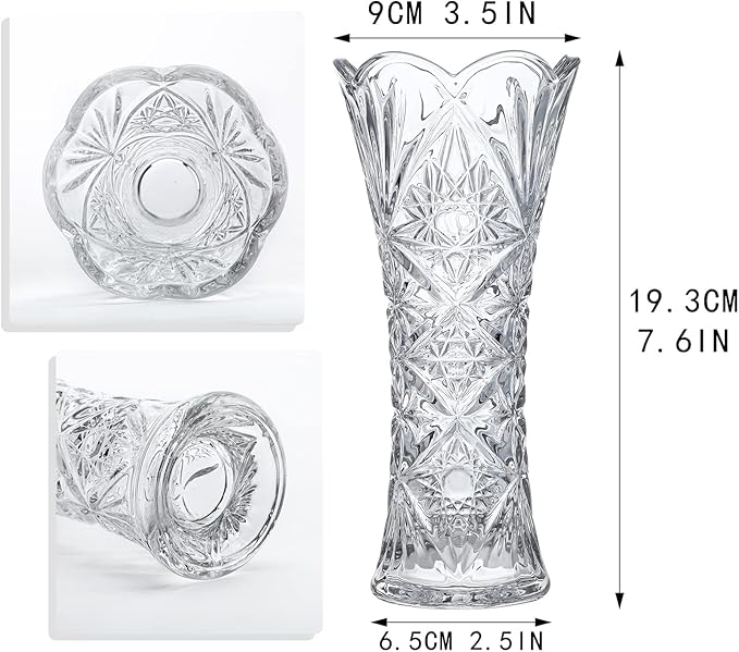 Kanpura 7.6" Clear Glass Flower Vase,Thickened Crystal Glass Vase for Flowers & Christmas Decor,Sunflower Design (1 Piece)