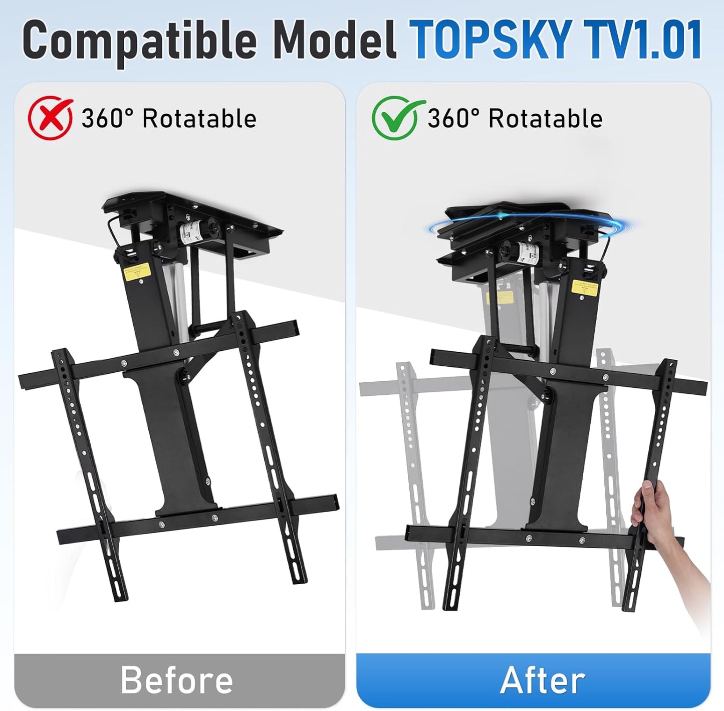 TOPSKY 360° Rotation Ceiling TV Mount - Heavy-Duty Turntable Accessory, 10.24"x10.24" Compatible