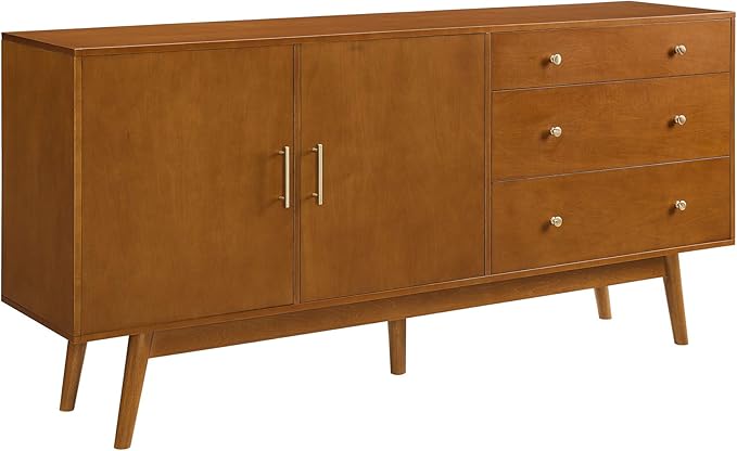 Walker Edison Mid-Century Modern Kitchen Buffet Sideboard Entryway Serving Storage Cabinet Doors-Dining Room Console, 70 Inch, Acorn
