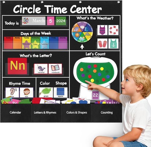 Circle Time Learning Center | Educational Pocket Chart Calendar for Classroom - Black