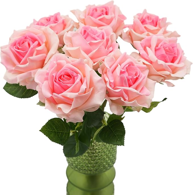 6 Pcs Silk Real Touch Latex Roses, Artificial Single Stem Big Bloom Faux Roses for Home Party Office Wedding Indoor Decor, Floral Arrangements, Table Centerpieces