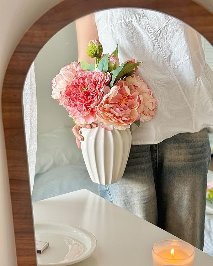 White Ceramic Vase, 7.87 Inch Flower Vase for Bouquet, Minimalist Modern Home Decor for Centerpieces, Cabinet, Living Room, Table, Bathroom