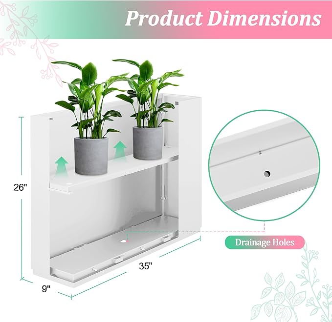 Metal Planter Box Rectangular Planter Box with Drainage Hole, Outdoor Large Planters, All-Weather Use, Rust-Resistance, for Flowers Plants, 35.4" L × 9.1" W × 25.6" H, White