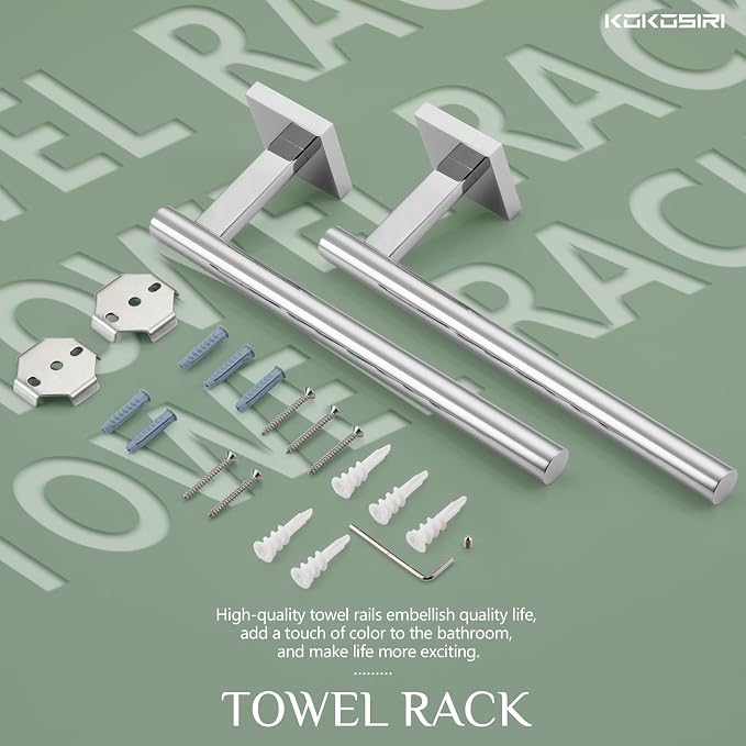 KOKOSIRI Hand Towel Bar Chrome Bathroom Towel Rail Holder Kitchen Paper Holder Wall Mounted Toilet Cabinet Mount 2 Pack, Polished Stainless Steel B3008CH-P2
