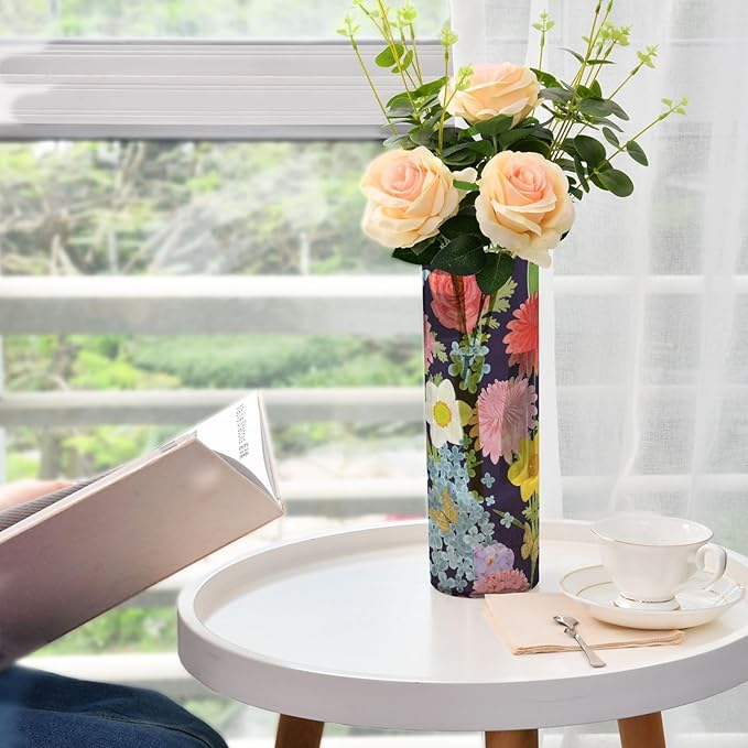 Vase Plastic Vase Elegant Cylinder Flower Vase Shatterproof Decorative Centerpiece for Home Table Office Weddings Events (11.8 x 3.9 in)