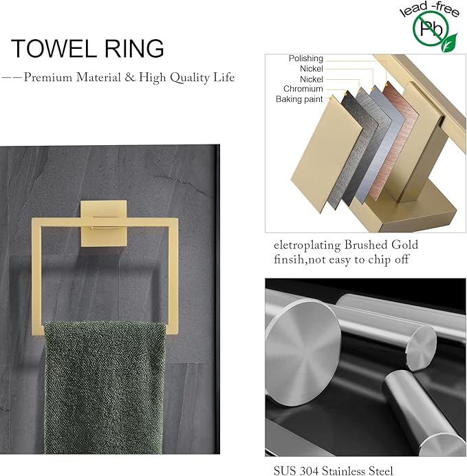 Brushed Gold Towel Bar Set Bathroom Hardware Set, 5 Pieces Gold Bathroom Accessories Set Stainless Steel Wall Mounted Towel Holder for Bathroom 23.6in
