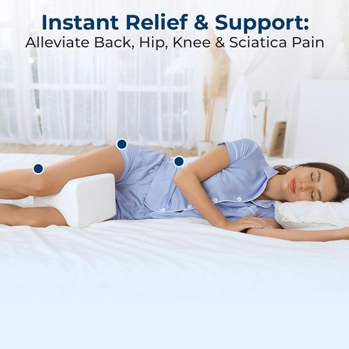 5 Stars United Knee Pillow for Side Sleepers - Memory Foam Cushion for Hip Pain Relief | White