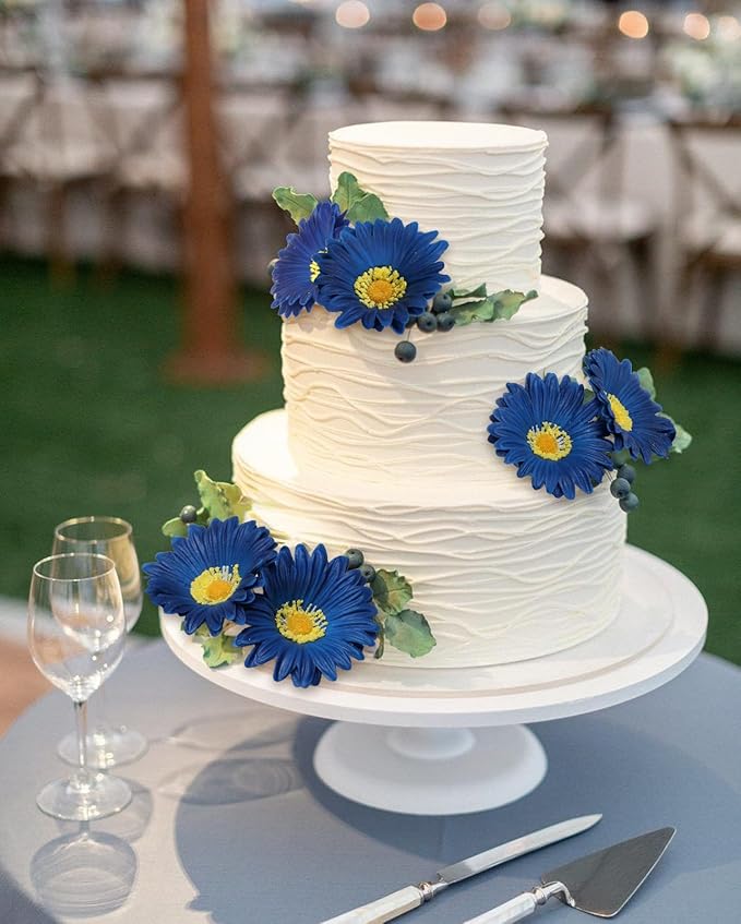 Royal Blue Gerbera Daisy Artificial Flowers 8 Pcs PU Realistic Fake Wildflowers for Vase Home Living Room Bathroom Kitchen Decor