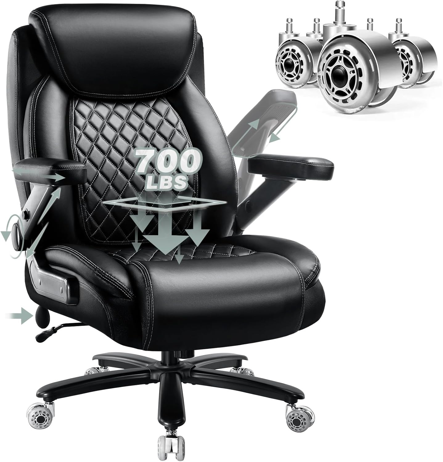 Skiennix Heavy Duty Office Chair - 700LBS Capacity, Comfy Big & Tall Design with Lumbar Support | High Back, 5D Flip Arms