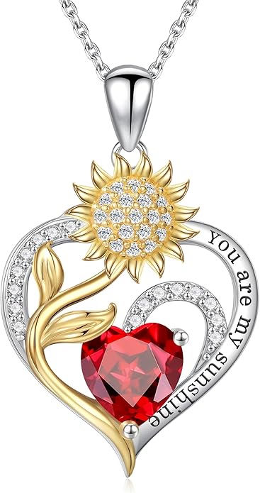 Iefil Christmas Gifts for Women Wife - Sunflower Birthstone Necklace for Women, Anniversary Birthday Gifts 925 Sterling Silver Heart Pendant You Are My Sunshine Jewelry for Girlfriend Mom Daughter