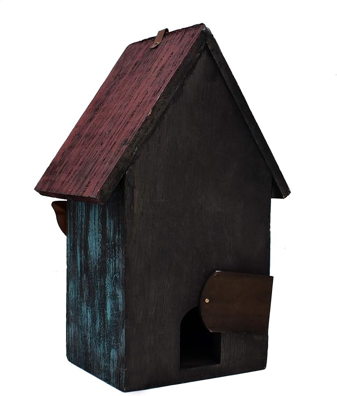 Attraction Design Rustic Decorative Bird House for Outside, Outdoor Hanging Wood Hand-Painted Bird House with Sunflower Decor, Wooden Hanging Garden Birdhouse Porch Yard Decor 9.37"X6.38"X4.25" (Red)