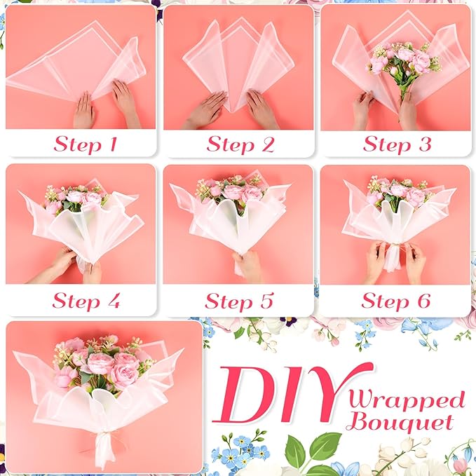 Ctosree 240 Sheets Flower Wrapping Paper, 22.8 x 22.8 Inch Waterproof Florist Floral Korean Flower Bouquet Wrapping Paper for Wedding Birthday DIY Gift Packaging Bouquet(White)