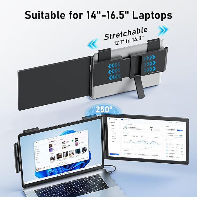 Pornitor Laptop Screen Extender, 14" FHD 1080P IPS Laptop Monitor Extender with USB C/HDMI Port, Plug and Play Dual Screen Portable Extended Monitor for 14"-16.5" Laptops