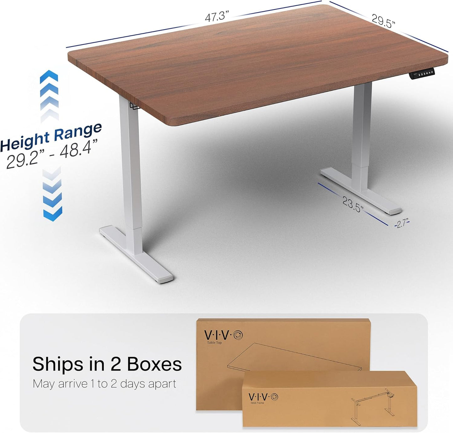 VIVO Electric Standing Desk - Memory Height Adjustment, 48 x 30 in, Dark Walnut Top, Gray Frame