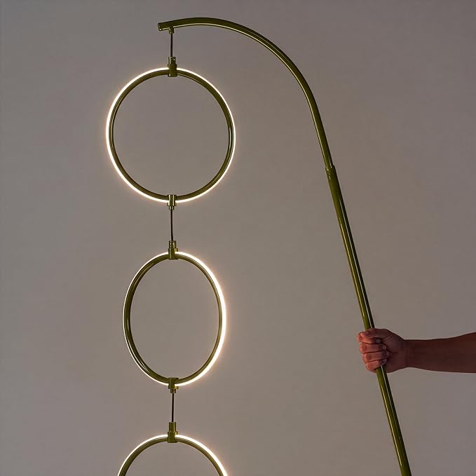 Brightech Nova Modern Floor Lamp - Contemporary Arc Tall Lamp with 3-Circle Ring-Style Pendant - Over the Couch Standing Lamp on Arching Pole - Eclectic Tall Lamp Matches Living Room Décor - Green