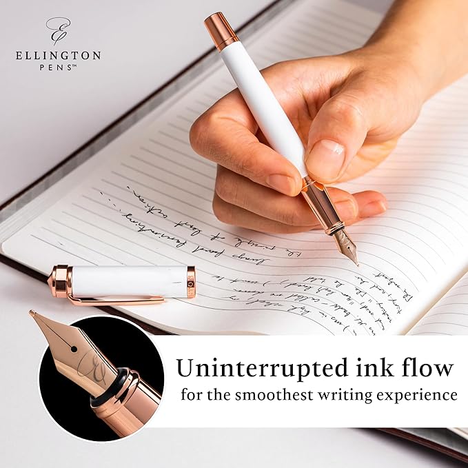 Ellington Pens Luxury Fountain Pen Set - Smooth Fine Nib - Includes 3 Ink Cartridges, Refillable Ink Converter, Gift Box - Fountain Pens For Writing, Calligraphy, Journaling, Sketching (Alpine Rose)