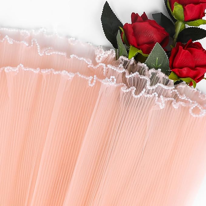 KIMOBER 4.3 Yards Champagne Flower Wrapping Mesh Paper,Pearl Edge Wrinkled Wavy Net Yarn Flower Wrapping Mesh Paper for Valentine's Day Mother's Day Wedding Florist Supplies(Champagne)