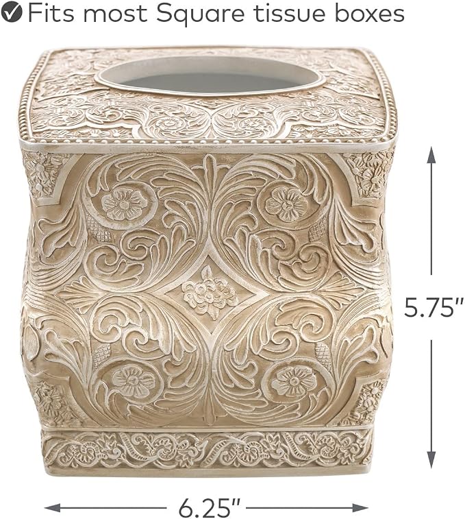 Creative Scents Victoria Tissue Box Cover Square – Beige Tissue Holder for Bathroom - Decorative Tissue Box Holder with Durable Bottom Slider - Boho Bathroom Decor