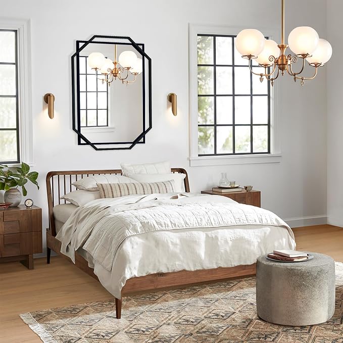 Black Bathroom Mirror, 36" x 24" Mirror Wall Decor with Modern Art Octagonal Metal Frame, for Living Room, Bedroom, Dining Room, Entryway