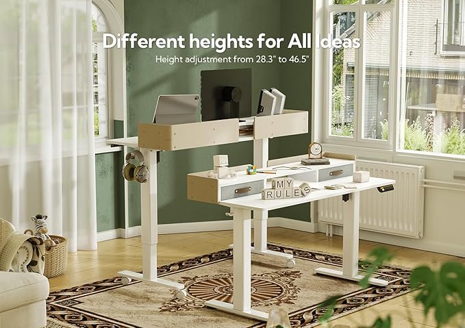 Claiks Standing Desk with Drawers, Adjustable Stand Up Electric Small Standing Desk Adjustable Height with Storage Shelf and Splice Board, 40 Inch, White