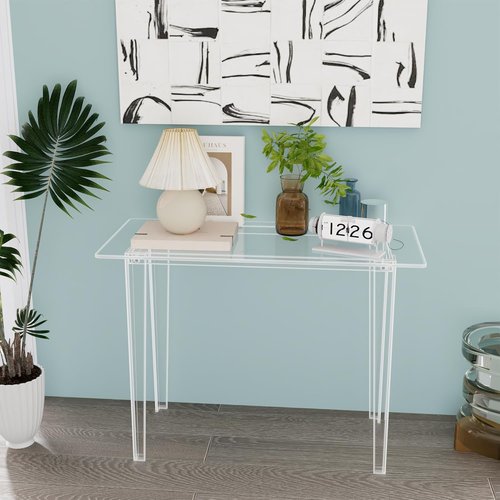 Skiennix Acrylic Desk - Modern Clear Table for Home Office | Sturdy Lightweight Design for Small Spaces (Transparent)