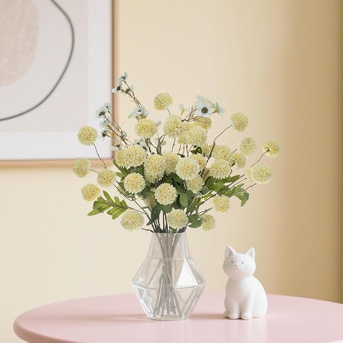 8PCS 20.5In Yellow Fake Flowers Artificial Chrysanthemum Faux Mums Matching 2PCS White Daisy Faux Flowers for Vase Fall Long Stems Flower Silk Flower for Home Decor Wedding Decor (No Vase)