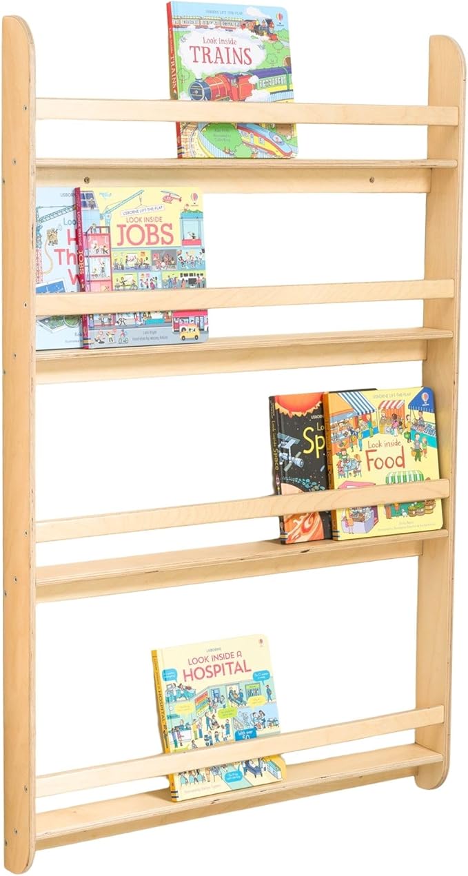 Montessori Wall-Mounted Bookshelf for Toddlers Toy Storage Shelf Organizer for Playroom and Classroom Floor Bookshelves for Kids Room (Natural, XL, 4)