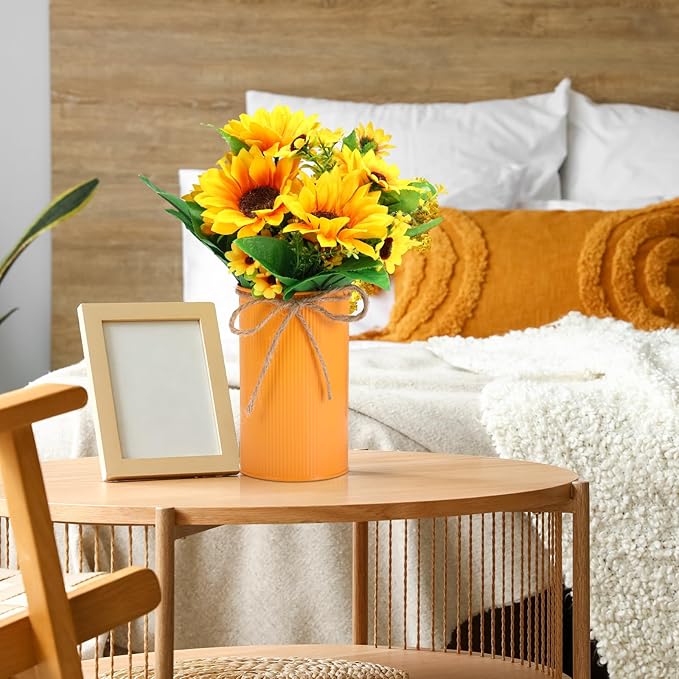 Domensi 5.91 in High Farmhouse Vase Decor Galvanized Metal Flower Vase with Twine Bow Vintage Rustic Tin Flower Buckets for Artificial Floral Table Container DIY(Yellow, Orange,16 Pcs)