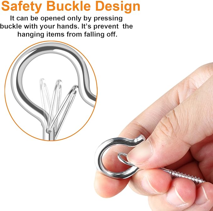25 PCS Screw-in Hooks for Outdoor String Lights, Q Hangers Hooks Outdoor for Outside, Swivel Hanging Basket Patio Light Hooks with Safe Buckle Screw in Planter Eye Hook for Wall Ceiling, Silver