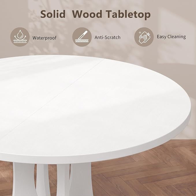 Einhomn 47.2-inch Round Dining Table, Kitchen Table for 4-6, Farmhouse Circle Dining Room Table, Space Saving Wood Kitchen & Dining Room Furniture, White