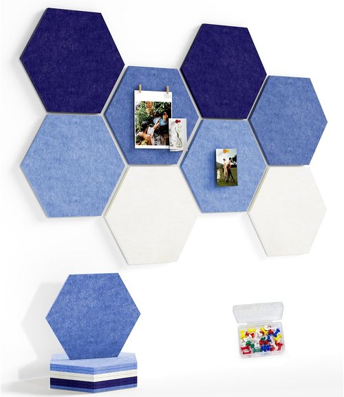 Hexagon Felt Bulletin Board Tiles by [Brand Name] - 12" Large Thick Pin Board for Home & Office Decor | 8 Pack with 30 Push Pins