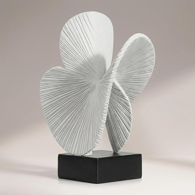 Minimalist Gray Sculpture Home Decor, Nature Inspired Decorative Statue with Black Base - Contemporary Desk Art Decor for Tabletop, Living Room, Shelf, Office - Unique Housewarming Gift
