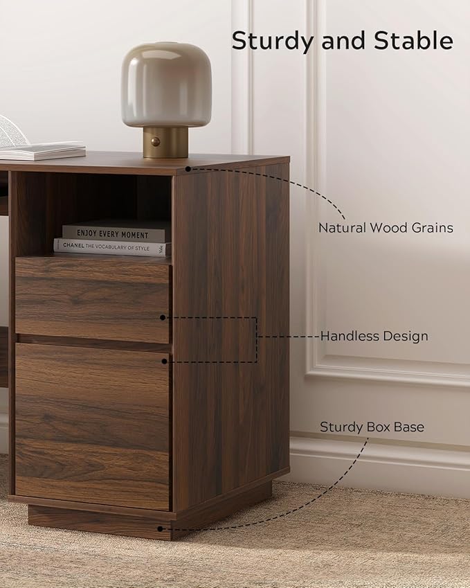 47" Office Desk, Home Office Desk with File Drawer & Open Storage & Power Outlet, Large Wooden Executive Desk for Study Writing, Brown