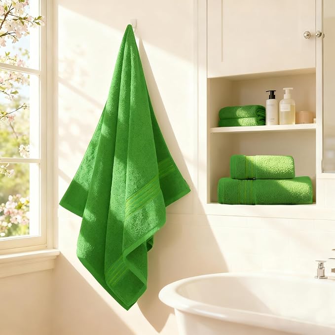 COZYART Classic Green Bath Towels for Bathroom 6 Pcs, Turkish Cotton Bath Towel Set Super Soft Highly Absorbent Durable 650 GSM Shower Towels for Daily Use