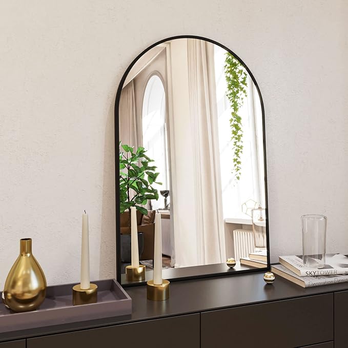 HARRITPURE Wall Mounted Mirror Arch Mirror for Bathroom,Vanity Mirror Aluminum Alloy Metal Frame Home Decor for Bathroom Bedroom Living Room Entryway (Black-2Pcs, 24“*36”)