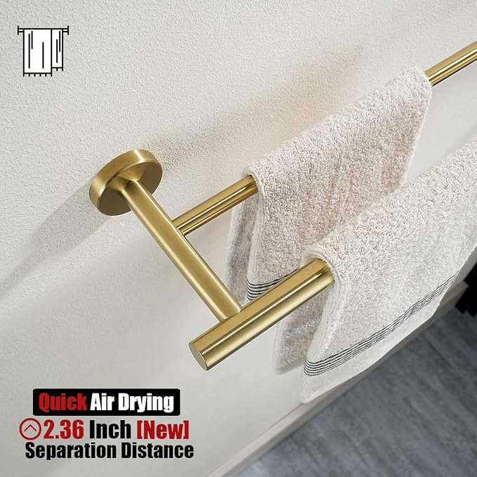 JQK Double Bath Towel Bar, Brushed Gold 39 Inch 304 Stainless Steel Thicken 0.8mm Towel Rack for Bathroom, Towel Holder Wall Mount, Useable Length 36 Inch, TB100L36-BG