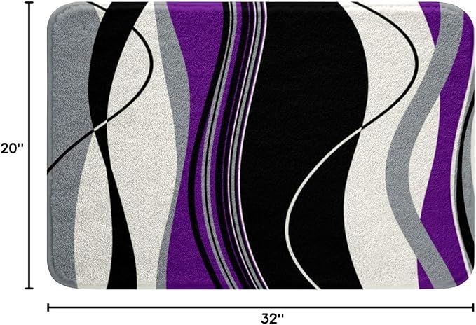 Feelyou Purple and Gray Black White Bath Rugs Modern Abstract Geometric Bathroom Rugs Kids Boys Girls Teens Stripe Line Pattern Decor Bath Mats for Bathroom 20"x32" Bathroom Accessories