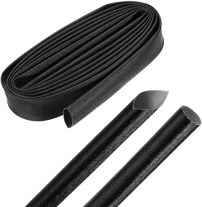 MECCANIXITY 10ft Braided Cable Sleeve, 0.8" ID 200C High Temperature 1500V Fiberglass Wire Insulation Cord Protector Organizer Wires Management for Motor Engine Fuel Line, Black