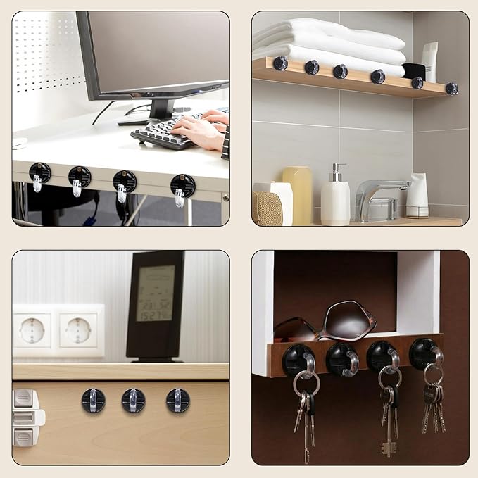 8 Pcs Rotatable Cord Organizer 1s Clip-on Magnetic Cord Holder Strong Adhesive Easy-Open Cable Clips for Bedside, Desk, Home, Office, Works as a Hanging Hook, Holds up to 2.2 Lbs