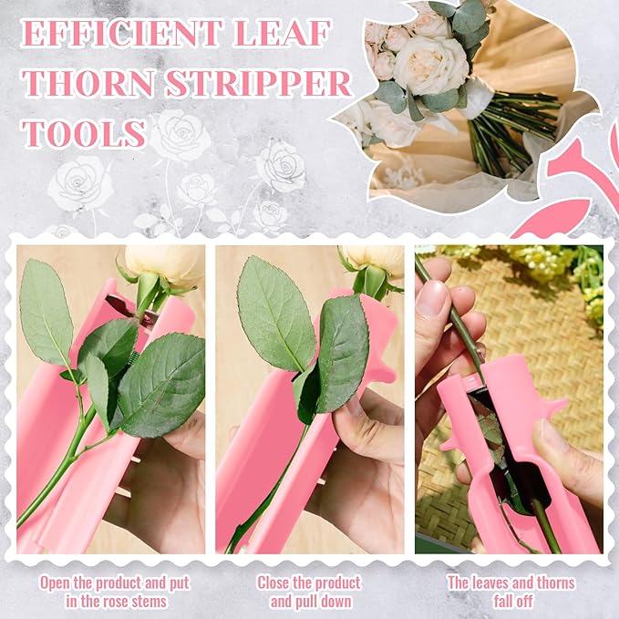 Lasnten 2 Pcs Rose Thorn Stripper Tool Thorn Remover for Roses Leaf Stripper Tool Flower Stem Cleaner Cutter to Removal Leaf for Home Flower Shop Gardening Floral Arrangement (Pink)