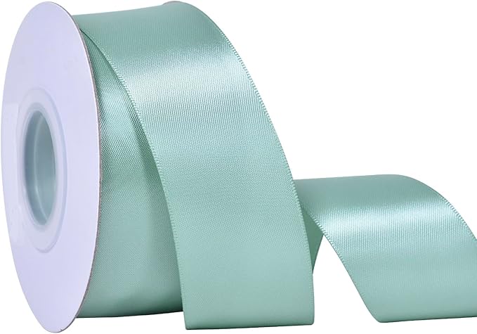 YAMA Sage Green Double Faced Satin Ribbon 1 1/2 Inch 25 Yards, Light Green Ribbon for Crafts Bows Flower Bouquet Wedding Home Decor Gift Wrapping
