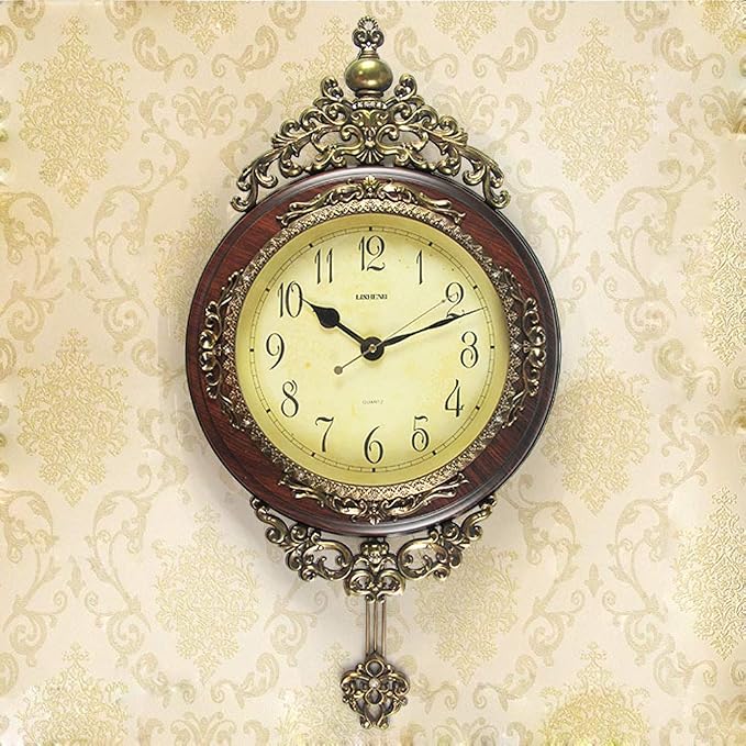 SHISEDECO Elegant, Traditional, Decorative, Hand Painted Modern Grandfather Wall Clock Fancy Ethnic Luxury Handmade Decoration, Swinging Pendulum for New Room or Office. Large. 29.5 Inch. (Brown-B)