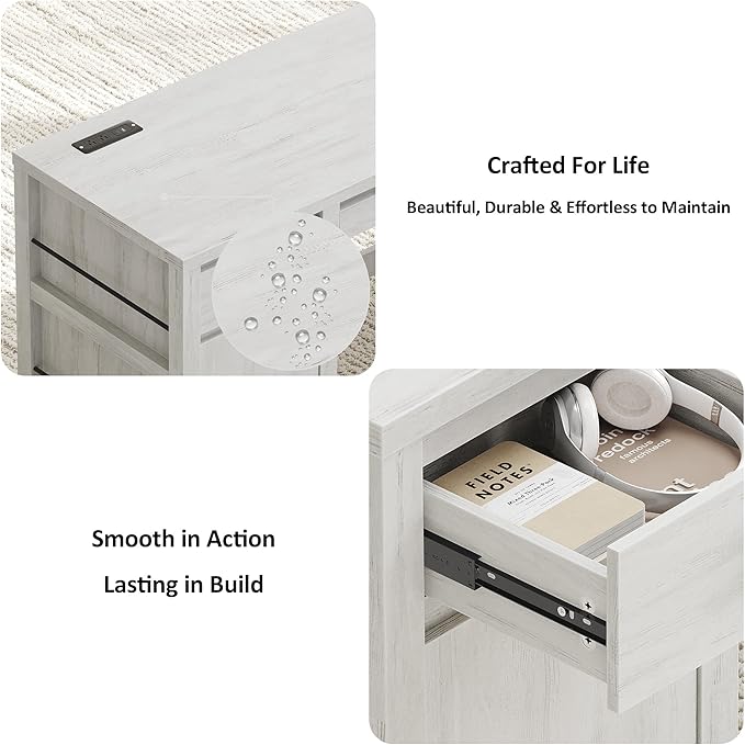 58" Executive Desk with Foldable Keyboard Tray and Charging Station, Farmhouse Wood Home Office Desk with Drawers and Magazine Rack, Large Writing Computer Desk for Home Office and Study, White