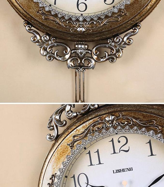 SHISEDECO Elegant, Traditional, Decorative, Hand Painted Modern Grandfather Wall Clock Fancy Ethnic Luxury Handmade Decoration, Swinging Pendulum for New Room or Office. Large. 29.5 Inch. (Copper)